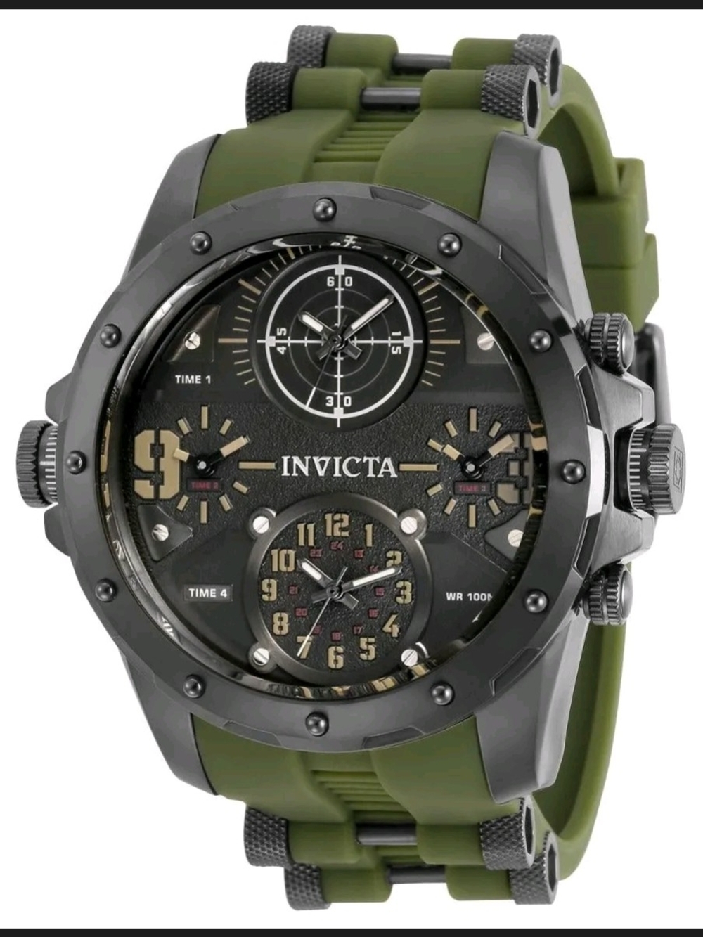 Invicta Black Gunmetal and Olive Green Multifunction Tactical Watch 50mm
